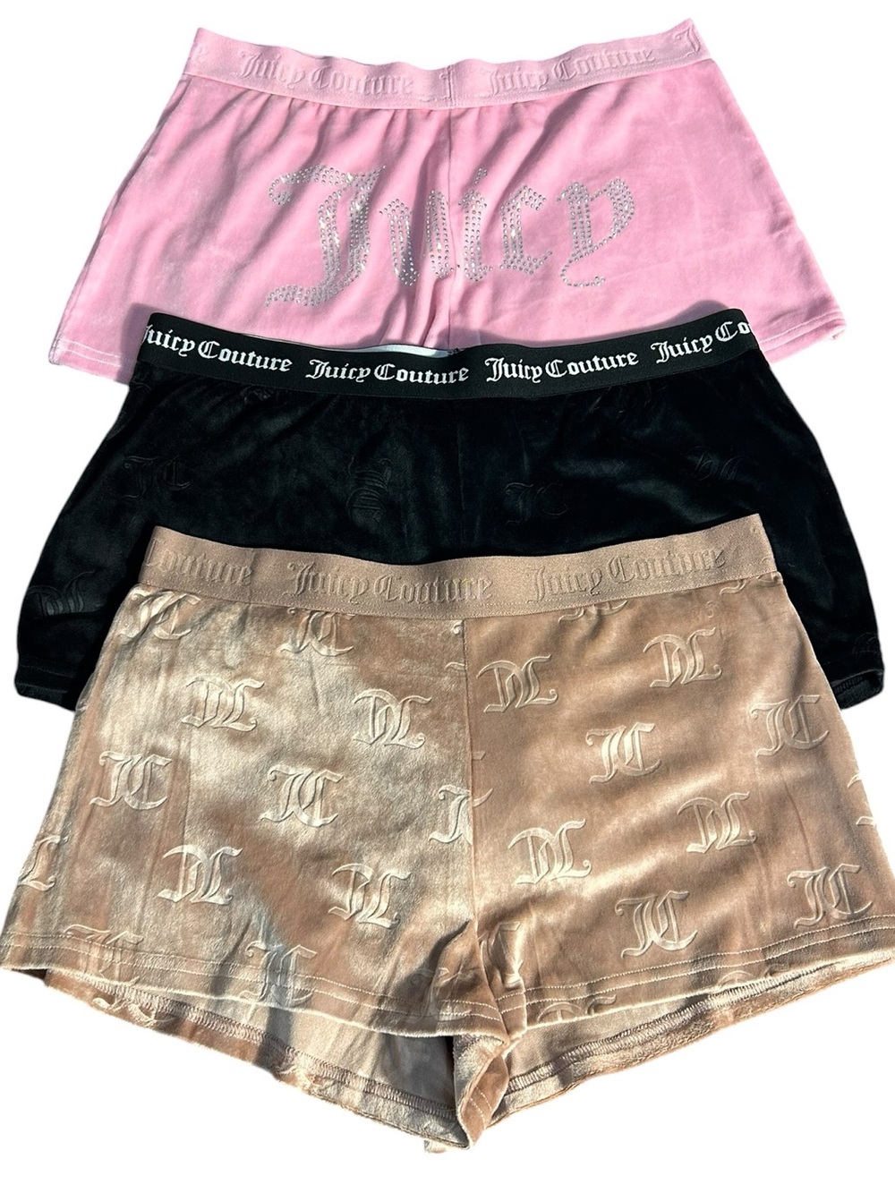 Juicy Couture Velour Pajama Sleep Shorts 3-pack Pink/Black/Tan L NWOT